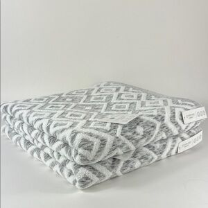 2pc Mind On Design Eco Melange Bamboo Bath Towels Diamond Pattern Gray White NEW